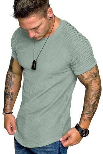 COOFANDY Maglietta da uomo a maniche corte in stile bodybuilding con manica raglan pieghe T-shirt da palestra Camicie da allenamento alla moda Camicia hipster, Verde chiaro, XX-Large