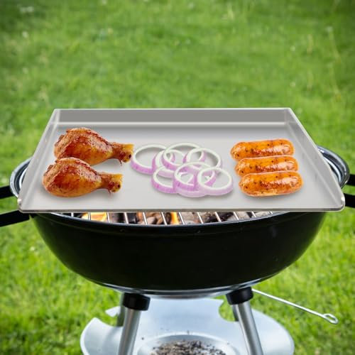 Apriltop 49 * 32.5cm Piastra Grill in Acciaio Inox, Spessore 4mm, Vassoi per Grigliare per Barbecue, Per Barbecue a Gas e a Carbonella, Piastra Bistecca con 2 Maniglie