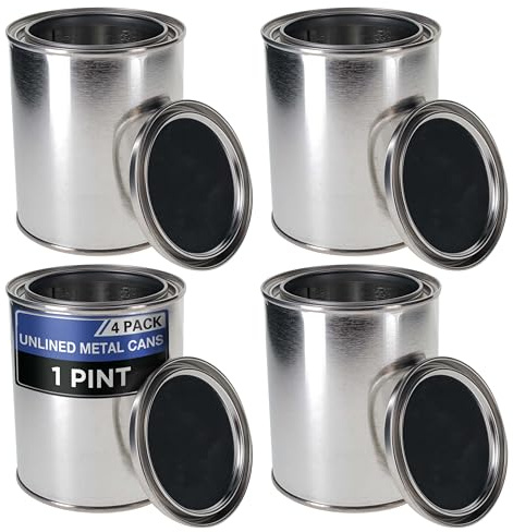 Master Elite 1 Pint Unlined Empty Metal Paint Can Bucket with Lids, Pack of 4 - Triple Tight Lid Seal, 16 fl. oz. Steel Coating Storage Container Tin - Store Oil-Based Paint, Art, Craft, DIY Supplies