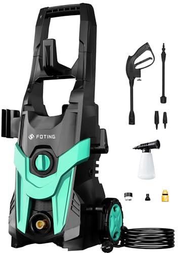 2025Upgraded Hochdruckreiniger mit 2 Hochdruckdüsen &Schaumkanone, Leistungsstarker Strahlreiniger,Flächenreiniger 145 bar| 420 L/h|Hochdruckpistole für Terrassen,Autos,Höfe,Zäune Electric