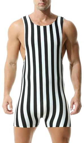 QiaTi Män brottning singlets sport atletisk supporter uniform träning leotard jumpsuits randig bodysuit i ett stycke för män, 3#randig, XL