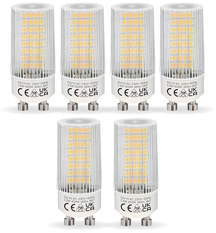 NICEOO Ampoules LED GU10 3,5W Équivalentes à 50W Halogène, Blanc Neutre 4000K 385 Lumens AC 230V, Forme T22 Cylindrique Transparente, Angle de Faisceau Large à 360° Non Dimmables, Lot de 6