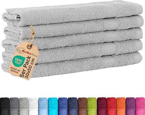 BaSaTex 5-pack frotté gästhanddukar set 30 x 50 – gästhandduk av 100 % bomull tillverkad i grönt – färg: silver