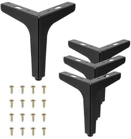 PATIKIL 6 Inch Metal Furniture Legs, 4 Pcs Triangle Furniture Replacement Feet Modern Style Couch Legs for Table Chair Cabinet Cupboard Sofa, Black