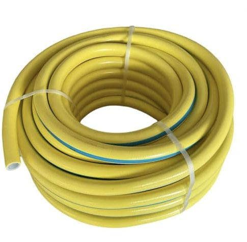 Tubo Irrigazione Giardino 5/8 | 3 Strati Giallo | Antialga UV Alta Resistenza 15-25-50 m | inferramenta (50 Metri)