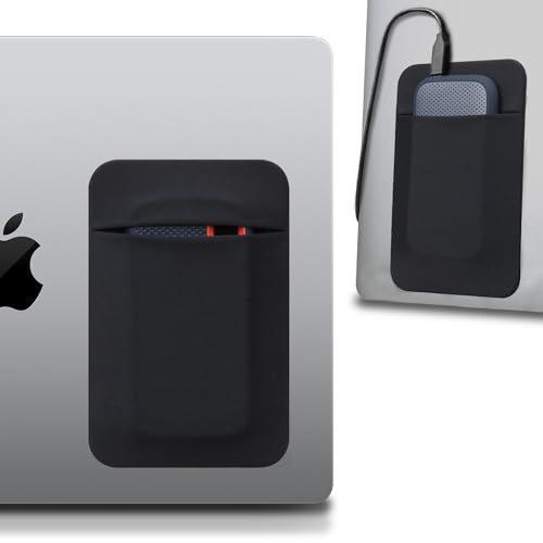 Lacdo Portable Hard Drive Sleeve for Laptop, Stick on Pouch with Reusable Adhesive, for SanDisk, Samsung, Crucial, Portable External Solid State Drive SSD Hard Drive Carrying Case Closed Pocket, Black