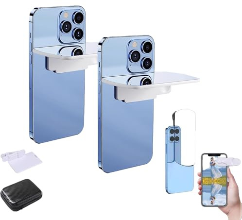 XLWXDD Mirror Effect Lens - Capture Stunning Reflections Instantly, Smart Phone Camera Mirror Reflection Clip Kit, Adjustable HD Glass Vertical Clip on Selfie Mirror for Outdoor Travel (White*2)