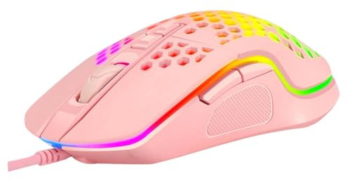 FUNNETOYU Souris de Jeu Filaire Ajourée Lumineuse 4 Niveaux Dpi pour Gamers, Design Créatif Rose, Accessoire Informatique pour PC Bureau et Ordinateur Portable