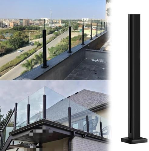 Barandilla de cristal negra para escaleras cuadrada de acero inoxidable, postes intermedios/esquineros, abrazaderas de panel de vidrio, color gris. Dimensiones: H y elegante solución de seguridad