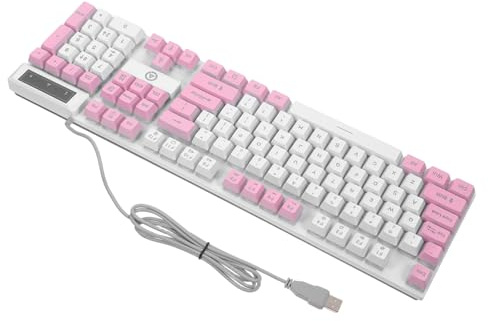 Hoement Tastiera Ergonomica Gaming USB Meccanica Full Retroilluminata Rgb Rosa Bianco per Ufficio e Giochi