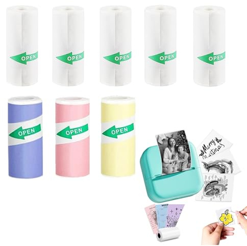 8 Stück Mini Drucker Aufkleberpapierrolle,Thermopapier Kinderkamera(57 x 25 mm),für Phomemo Memoking Mini-Drucker,einfach auszutauschen für Fotos,Notizen,Tintenfreies Druckpapier