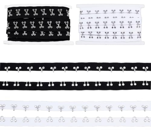 NBEADS 6 Yards/5.49M 2 Colors Hook and Eye Tape, 2.5cm Wide Hook and Eye Trim Cotton Garment Accessories for Bra Sewing DIY Corset Quilting Clothing Decorations