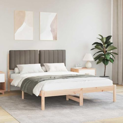 Qnhdfrt Bettgestell Taupe 140x190 Kiefer massiv gepolstertes Kopfteil Lattenrost ohne Boxspring Modernes Doppelbett für Schlafzimmer Jugendzimmer