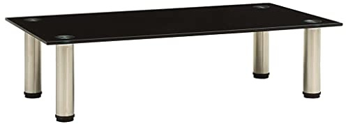 Tonture Tavolo per TV nero in vetro temperato, 60 x 35 x 17 cm, moderno supporto per TV multimediale per soggiorno, camera da letto, robusta console di intrattenimento, facile da montare