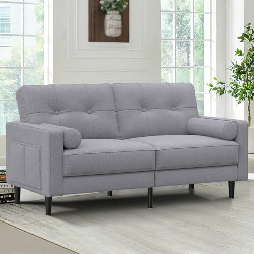Aotumm Ciort Canapé 2 Places, Moderne, rembourré, 2 Coussins, canapé en Lin Confortable, avec 2 Compartiments de Rangement, pour Salon, Chambre à Coucher, Bureau, Facile à Assembler, Petit canapé 2