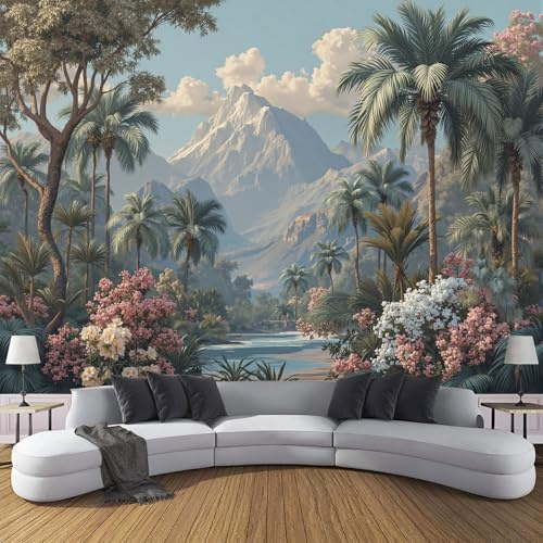 Papel Pintado Panorámico Selva Tropical 366An×256Al cm Fotomurales No Tejido, Plantas Palmeras Mural Foto XXL Decoración Póster Pared 3D Para Salón Fotográfico Dormitorio Pared Sala