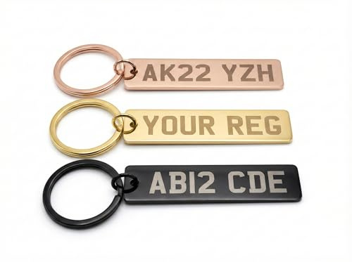 Personalised Number Plate Keyring – Stainless Steel Custom License Plate Keychain – Engraved Car Reg, Name or Date – Luxury New Driver Gift, Birthday, Car Enthusiast (Gold, Rose Gold, Black