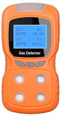 Rilevatore multigas portatile 4 IN 1, CO, H2S, O2, monossido di carbonio EX, rilevatore di gas combustibile con morsetto, vibrazione visiva Alta sensibilità per laboratorio(Orange)
