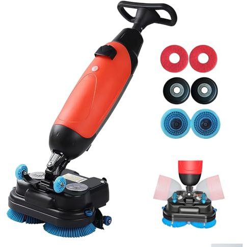 JIYINGHUI Walk Behind Floor Scrubber Dryer, 7 Cleaning Modes,Large Capacity Water Tanks,Easy to Disassemble & Empty,360° Rotating Head,Multi-Surface Floor Cleaning,for Restaurant Office Warehouse Red
