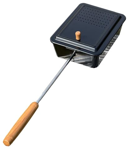 Campfire Popcorn ppper - Foldable Nonstick Maker, Sturdy Long Beech Wood Handle Pot, Portable Iron Outdoor Cooking Pans, Compact Open Fire Grilling Accessory - For Camping Picnic Travel Trips