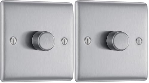 BG Electrical Single Dimmer Intelligent Light Switch, Brushed Steel, 2-Way 400 W NBS81P-01 (Pack of 2)
