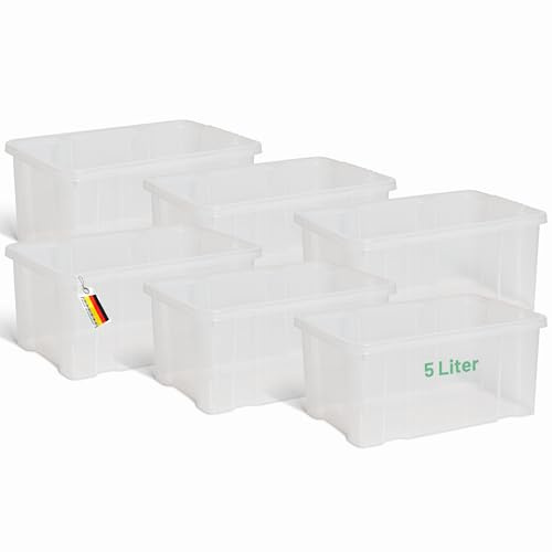 Novaliv 6x Aufbewahrungsboxen ohne Deckel 5L 30 x 19 x 14 cm transparente Nestbar stapelbare Storage boxes Kunststoff BPA-frei