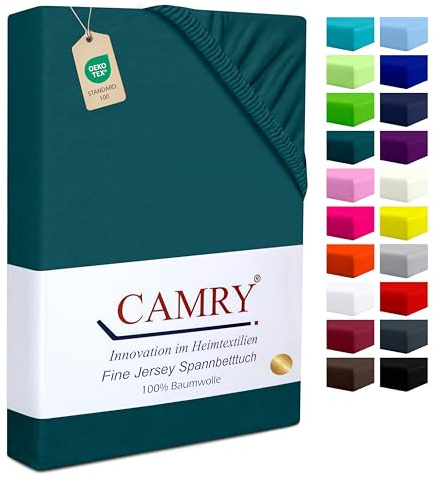 Camry Spannbettlaken 120x200cm - 130x200cm Petrol Baumwolle Bettlaken Jersey Spannbetttuch Oeko-Tex