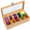 CMOISO Tea Box Bamboo, 5-Compartment Multifunctional Wooden Tea Storage Box with Transparent Lid (30x10x9cm)