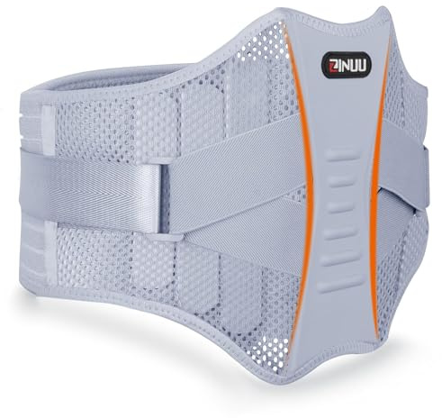 ZINUU Lower Back Support Belt - Back Support Brace with 6 Support Plates, Adjustable Breathable Lumbar Support Brace Waist Belt for Men Women (Universal, Waist 70-120cm)