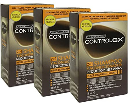 Just for men Control GX – Gray Reducing 2 in 1 Shampoo und Conditioner für graues Haar, neue verbesserte Formel, alle Farbtöne, 118 ml x 3 Einheiten – Pack Promoo