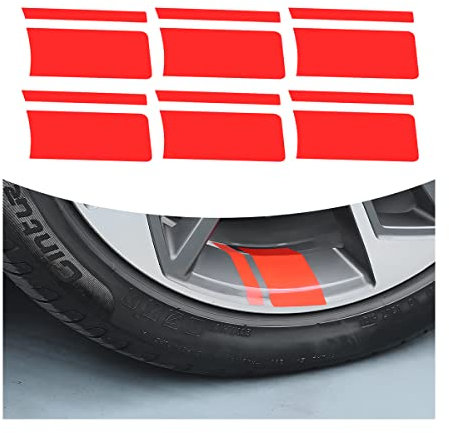 CGEAMDY Lot de 6 autocollants réfléchissants pour roue de voiture, décoration de pneu, accessoires de décoration auto-adhésifs à faire soi-même, moto (rouge)