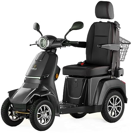 VELECO Gravis mit verstellbarem Kapitänssitz, Mobilitätsroller, Elektromobil, komplett montiert und fahrbereit, Voll-LED Beleuchtung (Grau)