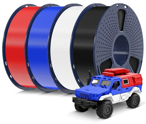 SUNLU 4kg PLA 3D Printer Filament Bundle Multicolor, Neatly Wound PLA Filament 1.75mm 0.02mm, Individually Vacuum Packed, 1kg per Spool, 4 Pack, Black+White+Blue+Red