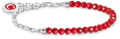 THOMAS SABO Member Charm-Armband rote Beads und Gliederelemente Silber 925 Sterlingsilber, Kaltemail
