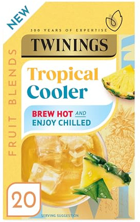 Twinings Tropical Cooler Pineapple Fruit Tea, 20 Tea Bags | Fruit Infusion, Real Fruit Pieces, Sharp Tropical Notes, Naturally Caffeine Free, No Tea Leaf, No Added Sugar, Sugar Free