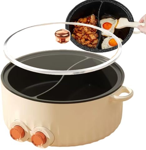 Marmite électrique 5 L/6 L, poêle double face, marmite électrique antiadhésive avec séparateur, multicuiseurs électriques avec vitesses réglables pour frire, mijoter, bouillir et facile à utiliser,
