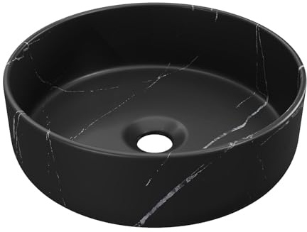 Vente-unique - Vasque à poser ronde noire effet marbre en céramique - 36 cm - VIAMARBA