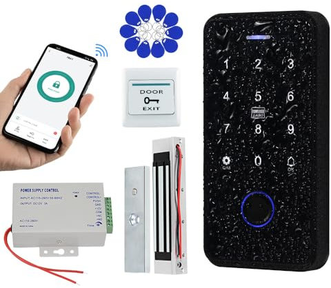 ReaIOKbii Tuya tastierino numerico Apriporta Sistema di controllo accessi Kit Impronta digitale Biometrico NFC Portachiavi lettore RFID Impermeabile 180 kg/350 libbre Serratura magnetica elettrica