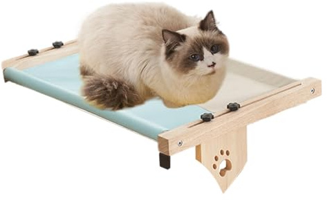 Persico per gatti per davanzale | Lettino in legno per gatti | Mensola regolabile per davanzale, letto per gatti con cuscino per davanzale, comodino, cassetto