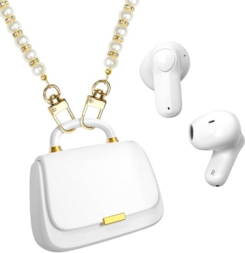 ANCwear Écouteurs True Wireless Bluetooth, Intra-Auriculaires 13 mm, Son Premium, 22h autonomie, étui Mini Sac à Main avec chaîne Perles et Diamants, Parfaits pour Femmes et Adolescentes à la Mode