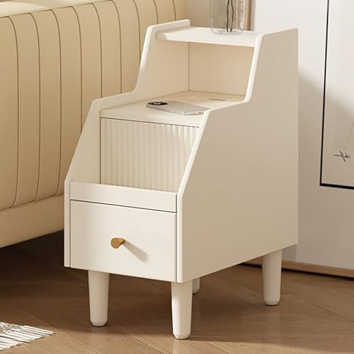 ZDMZR Bedside Table Bedroom, Nightstand with Drawers, Side Tables Bedroom, Solid Wood Bedside Table(White,25cm/10in)