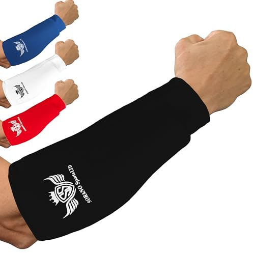 SORANO SPORTS Padded Elasticated Forearm Support Brace Slip-on Protector For Combat Training, Karate, MMA Training, Muay Thai, Boxing, Kickboxing, Martial Arts Training, Combat Sports (Black, L/XL)