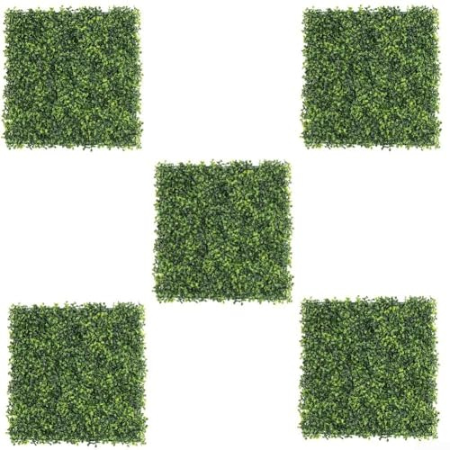 Juego de 5 paneles de pared de césped artificial con resistencia a los rayos UV, perfectos tanto para uso en interiores como exteriores, ofrece privacidad y un telón de fondo verde decorativo