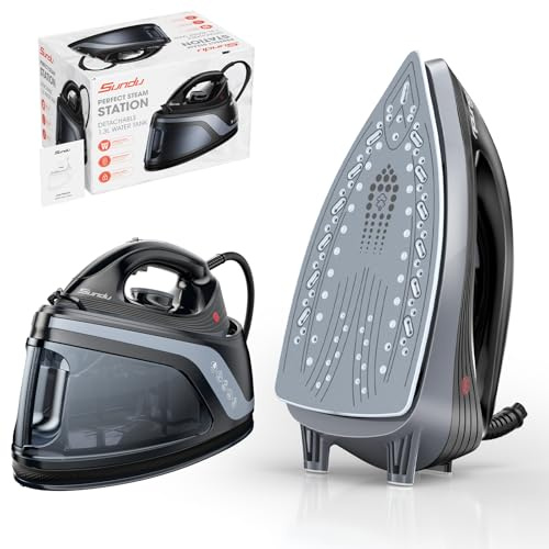 Steam Iron for Clothes, 3-Way Auto Shutoff, Ceramic-Coated Soleplate with Burst Steam, Anti-Drip and Anti-Calc, Self-Cleaning, 1500W Powerful for Home Use Dark Black-C2