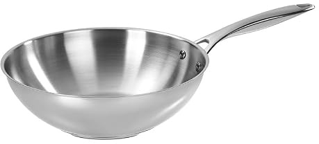 Barazzoni Padella Inox Pro, Acciaio Inox 18/10 di alta qualità, Compatibile con piani a induzione,ideale per le lunghe cotture, per friggere o per pietanze in umido - Wok 28 cm