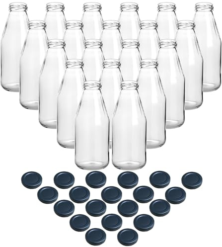 gouveo 20er Set Glasflaschen 500 ml (0,50 l) Saftflasche 500 ml rund Schraubdeckel TO 43 schwarz-matt, leere Abfüll- & Aufbewahrungsflaschen für Saft, Smoothie, Sirup, Öl & Essig (SF500SZ)