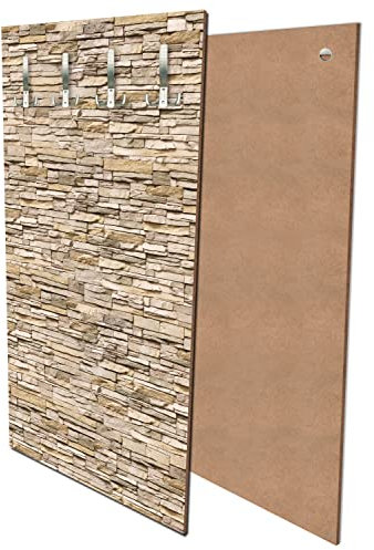 wandmotiv24 Garderobe Asia Stone Natur Hochformat - 55x100 (BxH) - Dekorfolie Wandgarderobe, inklusive Garderoben-Haken, Kleiderhaken, Set Naturstein Asien Steinmauer M0239
