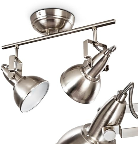 HOFSTEIN Deckenleuchte Tina, verstellbare Deckenlampe aus Metall in Nickel-matt/Weiß, moderne Leuchte im Industrial/Retro/Vintage-Design, 2 x E14, Wohnzimmer, Esszimmer, Schlafzimmer, Küche