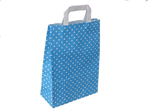 250 Papiertragetaschen Papiertüten Geschenktüten Einkaufstüten Papier Blau Hellblau Punkte Pünktchen Polka Dots weiß 3 Verschiedene Größen zur Auswahl (18+8x22cm)