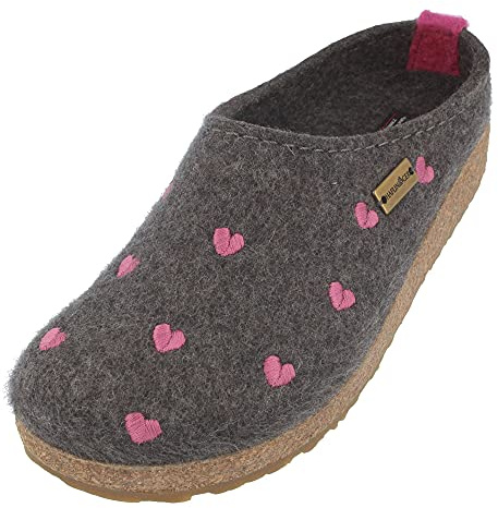 HAFLINGER Cuoricini Felt Clog Wool Slipper Unisex Grey (Anthracite 4) EU 38